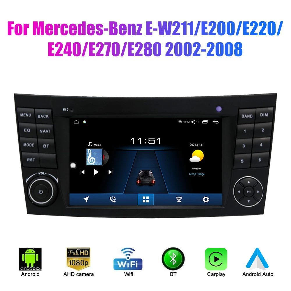 2 Din Android Радиото в автомобила, За да Benz E-W211/E200 2002-2008 Кола Стерео Автомобилен Мултимедиен Видео DVD плейър GPS Навигация Carplay Изображение 1
