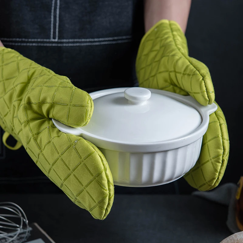 2 бр. Кухненски кухненски ръкавици за фурна с неплъзгащи силиконовата Памучна ръкавица с принтом 1 Двойка от Термоустойчиви инструменти за готвене, печене, печене на скара Изображение 1