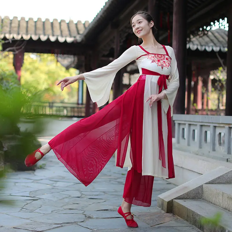 2023 ново класическото танцово газово рокля hanfu, китайското танцово тренировъчното рокля, рокля за изказвания, съвременно танцово женствена рокля, костюм g774 Изображение 3