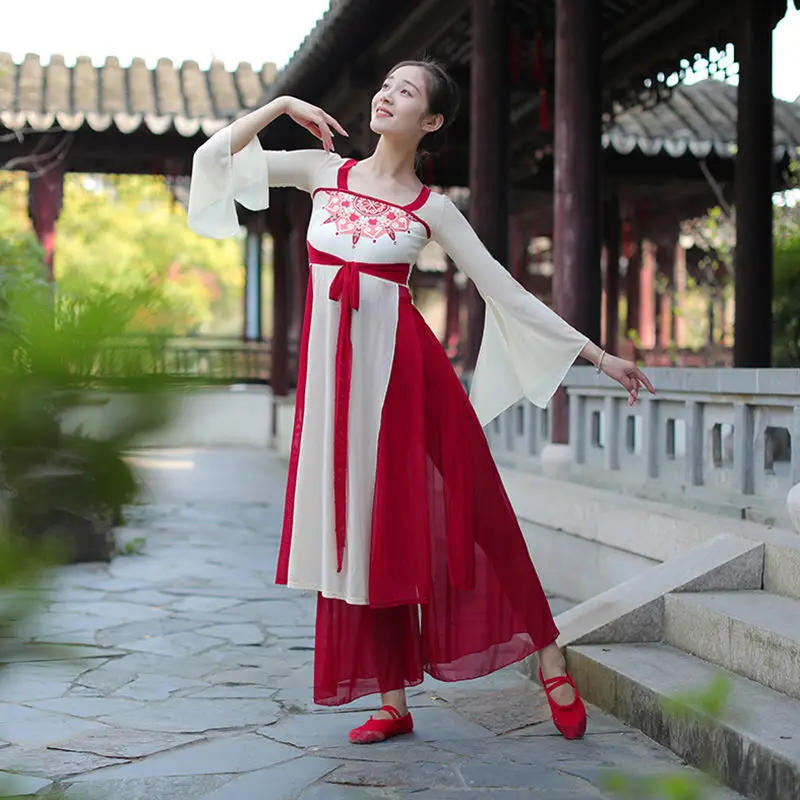 2023 ново класическото танцово газово рокля hanfu, китайското танцово тренировъчното рокля, рокля за изказвания, съвременно танцово женствена рокля, костюм g774 Изображение 4
