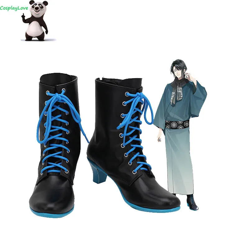 CosplayLove Touken Ranbu Matsui Gou/ Черни Обувки, Дълги Ботуши За Cosplay; Кожени Обувки Ръчна Изработка По Поръчка За Момичета И Момчета Изображение 0