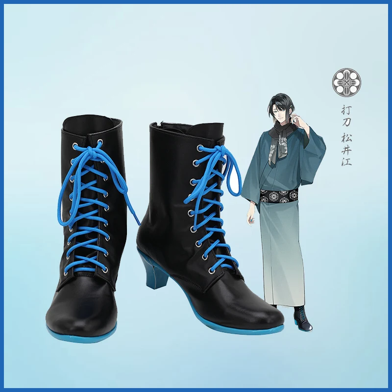 CosplayLove Touken Ranbu Matsui Gou/ Черни Обувки, Дълги Ботуши За Cosplay; Кожени Обувки Ръчна Изработка По Поръчка За Момичета И Момчета Изображение 4