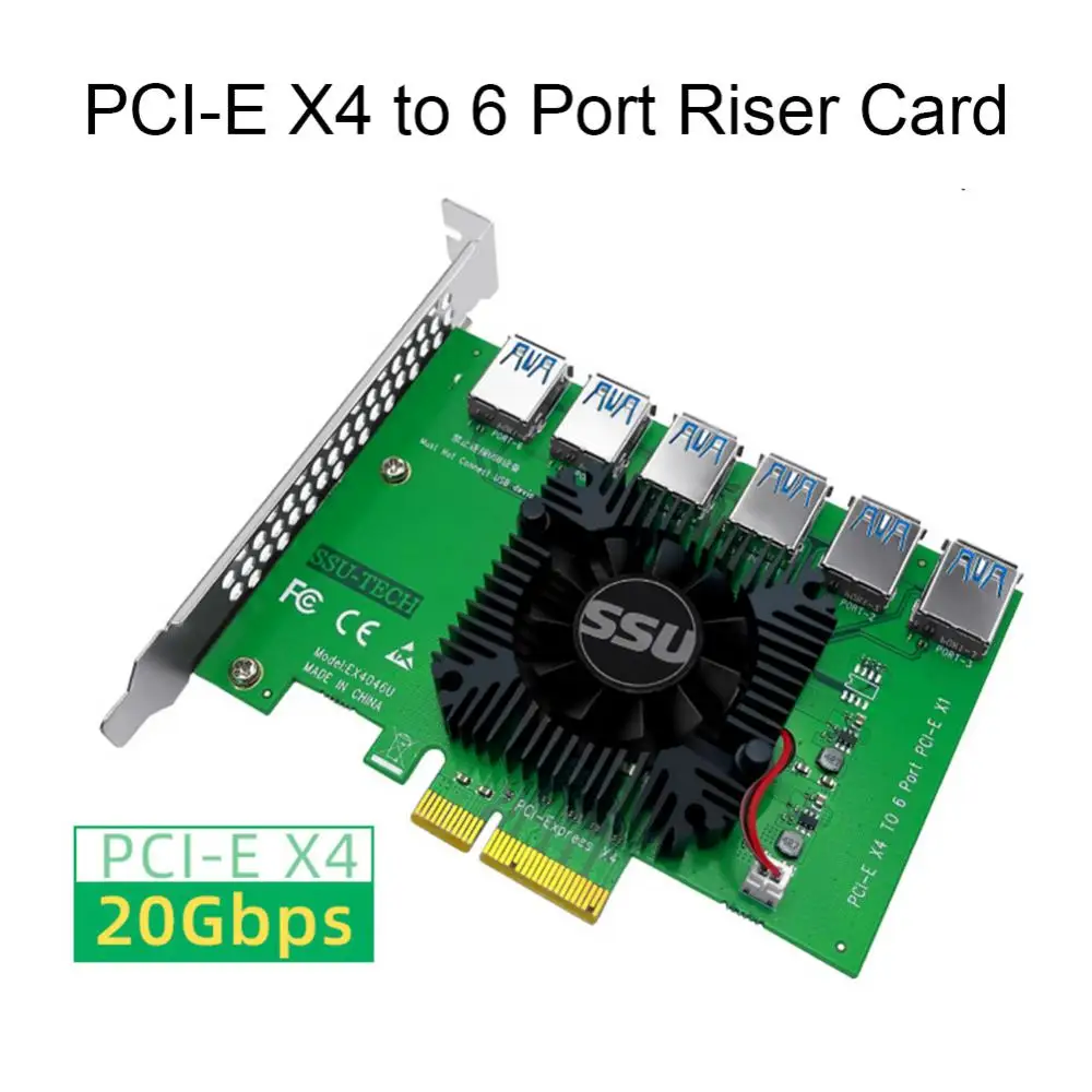 PCIE от 1 до 6 PCI Express X4 Множител 20 gbps Странично Card Адаптер PCI-E от 4X до 16X USB3.0 Странично Удължител За Майнинга Изображение 1
