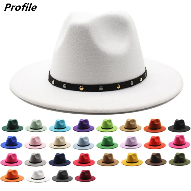 Бяла фетровая шапка удебелена в есенно-зимната новата лента аксесоари джаз шапката на хип-хоп сценична фетровая шапка, мъжка шапка Изображение 0