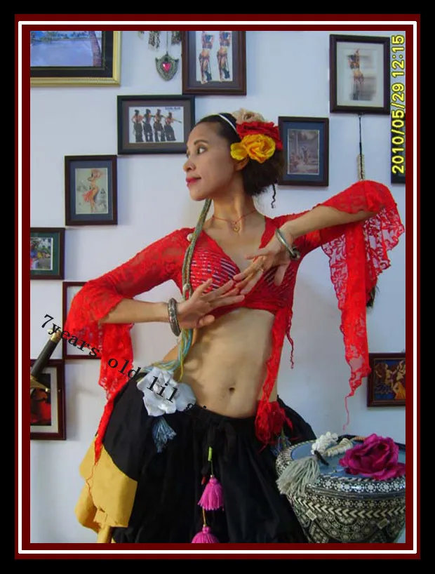 Дантелен Топ, за танца на корема, Топ за танца фламенко, Корейски Дантелен Топ с расклешенной блузкой 5 цвята, Топ DI07-20 Изображение 2