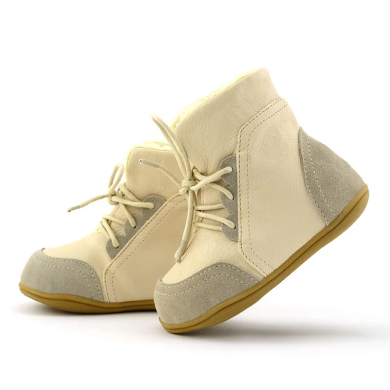 Детски зимни обувки от естествена кожа, устойчиви на хлъзгане, обувки за момичета, мъжки обувки с памучна подплата за момчета, мека гумена подметка Изображение 0