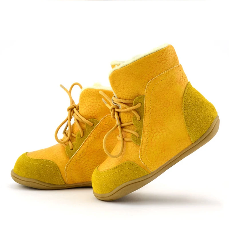 Детски зимни обувки от естествена кожа, устойчиви на хлъзгане, обувки за момичета, мъжки обувки с памучна подплата за момчета, мека гумена подметка Изображение 1