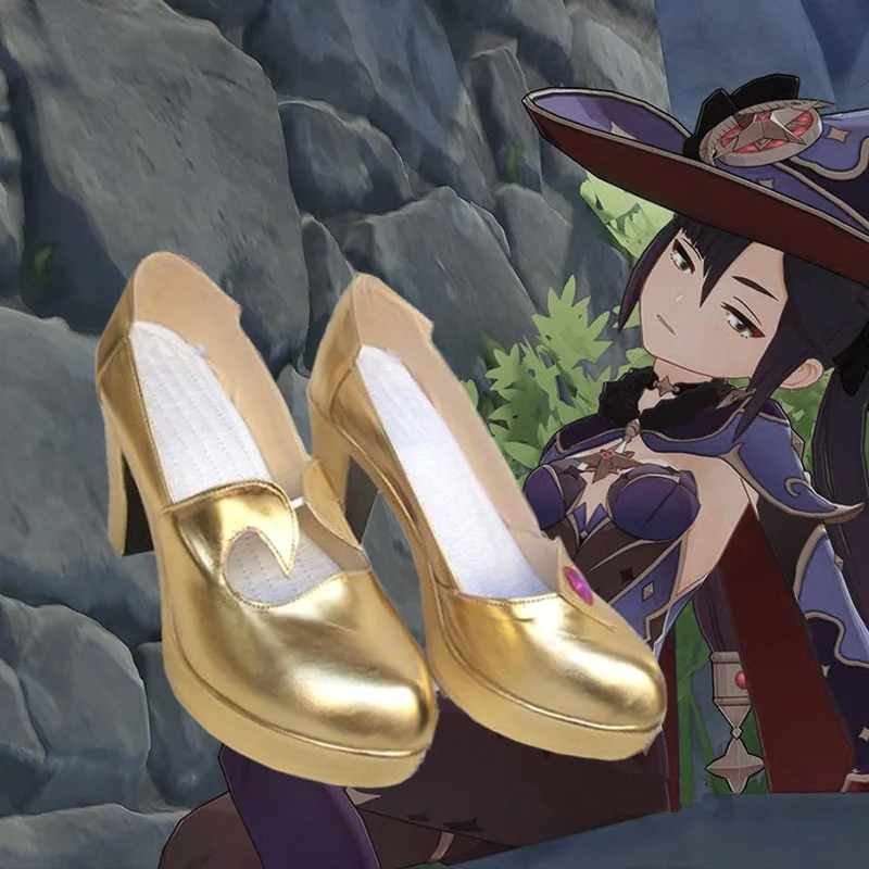 Играта Аниме Genshin Impact Mona Cosplay Златни Обувки На Висок Ток Хелоуин Карнавальная Парти Ролеви Игри Костюм По Поръчка Изображение 2
