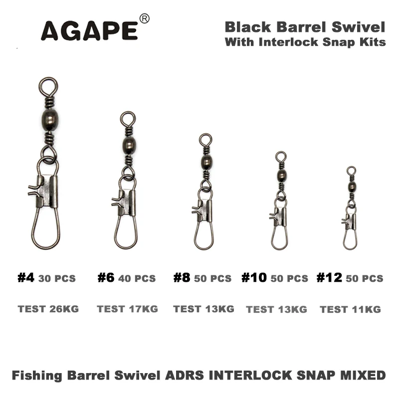 Механизъм за завъртане AGAPE Black Fishing Barrel С Комплекти за ADBS INTERLOCK SNAP MIXED #4 #6 #8 #10 #12 220 бр./лот Изображение 1