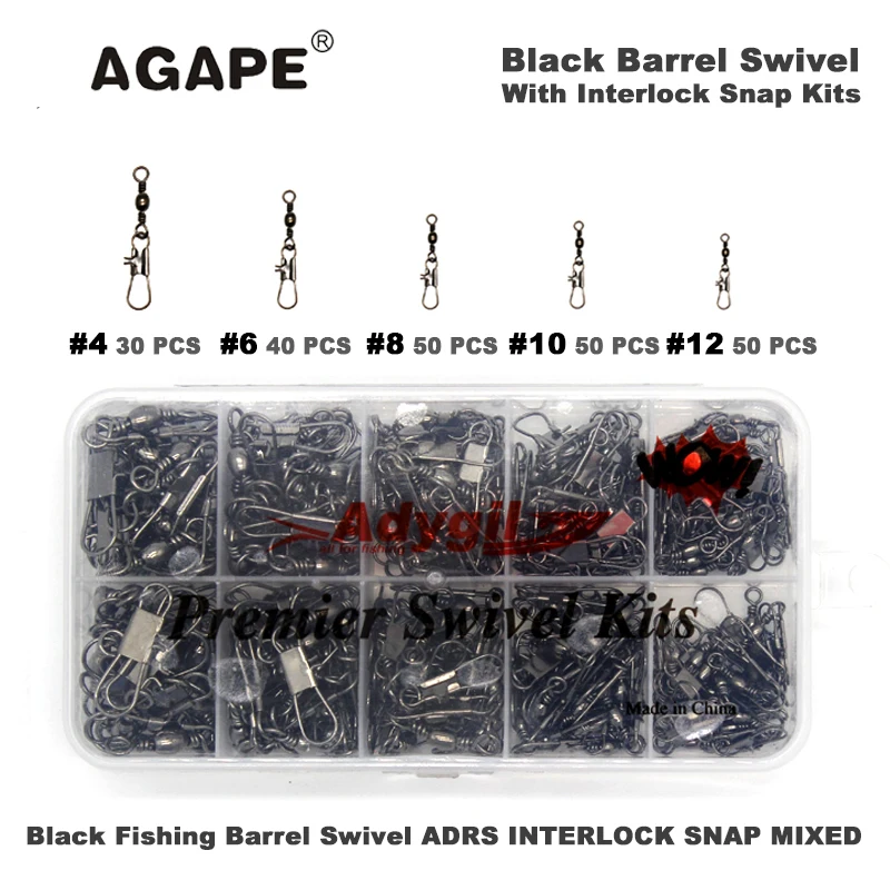 Механизъм за завъртане AGAPE Black Fishing Barrel С Комплекти за ADBS INTERLOCK SNAP MIXED #4 #6 #8 #10 #12 220 бр./лот Изображение 2