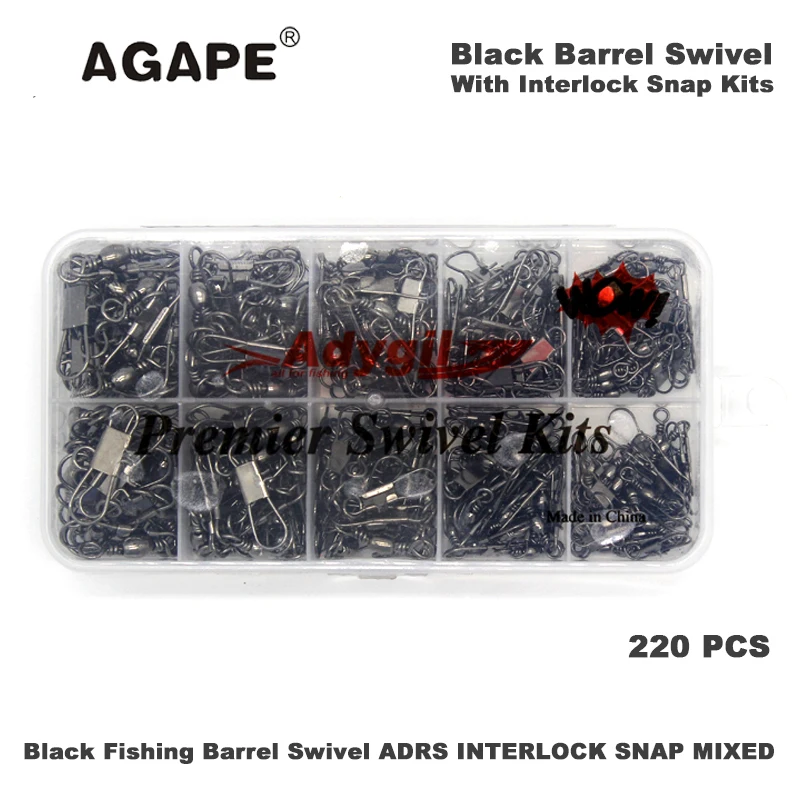 Механизъм за завъртане AGAPE Black Fishing Barrel С Комплекти за ADBS INTERLOCK SNAP MIXED #4 #6 #8 #10 #12 220 бр./лот Изображение 3
