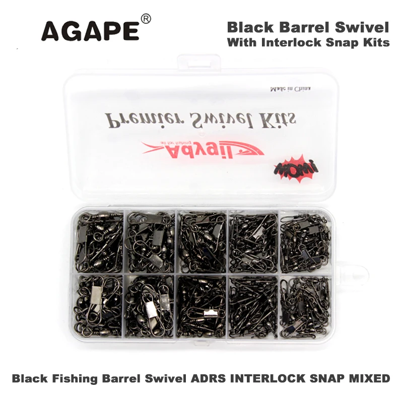 Механизъм за завъртане AGAPE Black Fishing Barrel С Комплекти за ADBS INTERLOCK SNAP MIXED #4 #6 #8 #10 #12 220 бр./лот Изображение 4