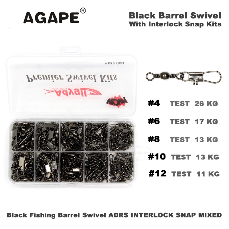 Механизъм за завъртане AGAPE Black Fishing Barrel С Комплекти за ADBS INTERLOCK SNAP MIXED #4 #6 #8 #10 #12 220 бр./лот Изображение 5