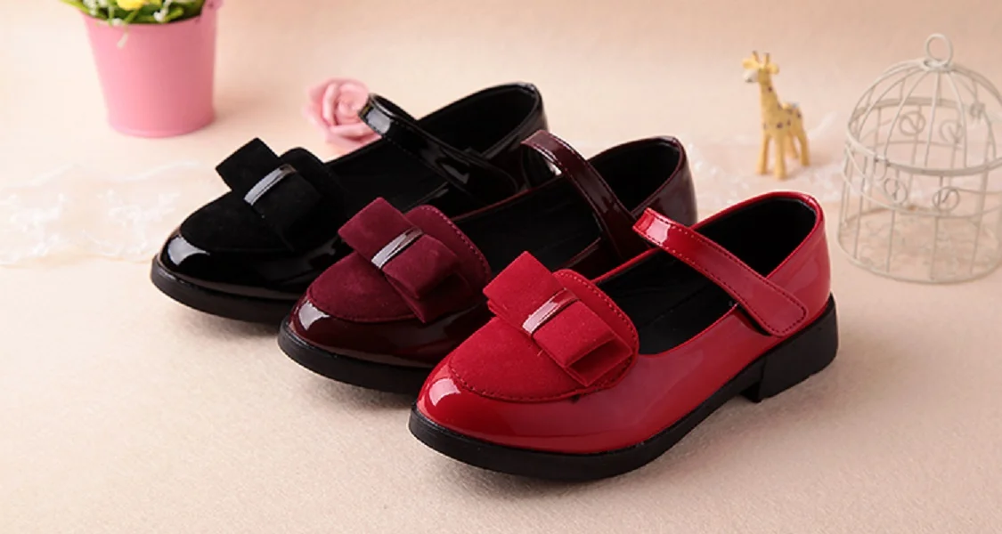 По-големи размери 27-37; детски фини обувки на нисък ток с квадратна лък за момичета; танцови обувки на принцесата; лачена студентски обувки за изпълнения Изображение 5