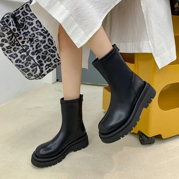Lloprost ke/нов прием на 2021 г.; Ботильоны За Жени; дамски обувки на равна платформа; удобни модерен есенно-зимни ботуши с цип; женски