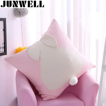 Junwell Нов Прием на Памучен Вязаная Възглавница 3D Възглавница Със Заек на мека мебел Възглавница Coussin Cojines Декоративна 45x45 см Квадратна