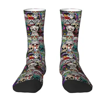 Мексиканския Ден на Мъртвите Череп Мъжки Чорапи за Екипажа Унисекс Смешни Хелоуин Пролет Лято Есен Зима Рокля Чорапи