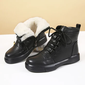 ZXRYXGS/ топли зимни ботуши от телешка вълна Високо качество, Зимни обувки Martin, Черни Нескользящие Зимни Престрелки ботуши на нисък ток, дамски обувки