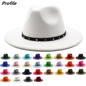 Бяла фетровая шапка удебелена в есенно-зимната новата лента аксесоари джаз шапката на хип-хоп сценична фетровая шапка, мъжка шапка