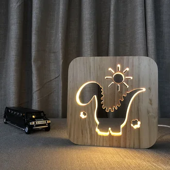 Динозавър Слънцето USB Led 3d Дървена Лампа с Креативен Подарък Настолен Настолна Лампа Usb Led лека нощ за Детски Сън Осветлението за Декорация на Спалнята