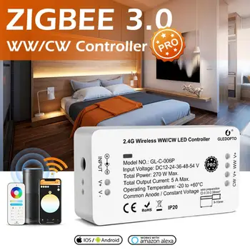 GLEDOPTO Zigbee 3,0 Smart Pro WW/CW Контролер Топло Студено Бяла светлина Работи с приложение SmartThings Алекса Echo Плюс 2,4 G RF дистанционно управление