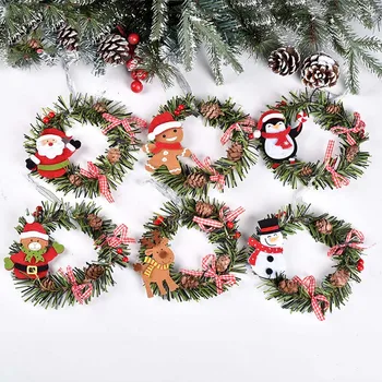 2022 Борова Шишарка Коледен Венец Медальон Окачен На Дядо Коледа Лосове Кръпка Украса На Коледна Елха Вечерни Начало Декор Прозорци Нова Година