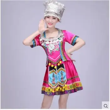 Възрастни мяо облекло Облекло на Жените Китайски народен танц облекло костюм традиционен китайски костюм пола в сгъвката на