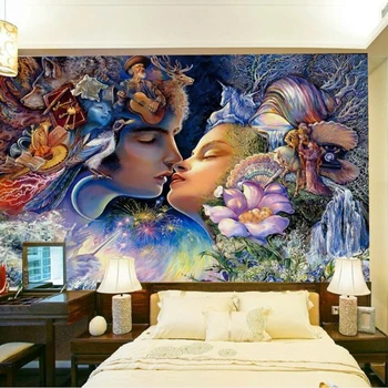 Потребителски 3D тапети стенопис елф двойка живопис с маслени бои на фона на стената спалня фон декорация на стените живопис стенопис