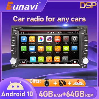 Eunavi 2 Din Android 10 Авто Радио Мултимедиен плейър Авто Аудио Сензорен Екран 4G + 64G DSP WIFI USB GPS Навигация 2Din DVD