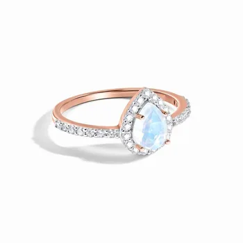 S925 стерлинги сребърни капки вода лунен камък розово злато пръстен жена дизайн ниша прост лек луксозен, изискан