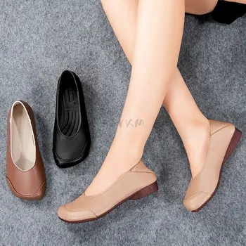 2023 Нови Прости Дизайнерски дамски обувки На плоска подметка, Мека Дамски обувки на плоска подметка с Квадратни пръсти, Реколта дамски Ежедневни обувки-лодки, Ретро Обувки За Почивка За Момичета