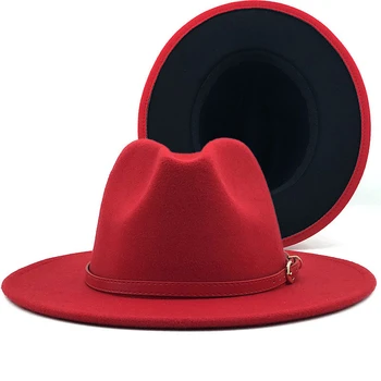 Прост унисекс червен черен Лоскутная чувствах, джаз шапка шапка на Мъже, Жени плоски ръбове на половин вълнени шапки Fedora Панама шапка Реколта шапка