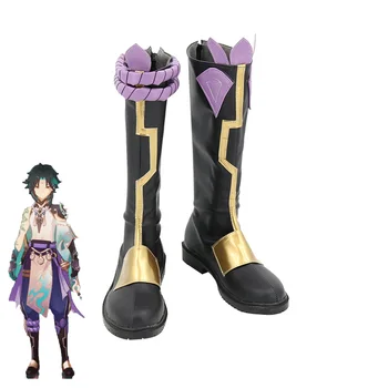 Играта Genshin Impact Страхотен Защитник XIAO Cosplay Обувки, Обувки От Изкуствена Кожа Хелоуин Карнавал Ботуши Cosplay Подпори На Поръчка