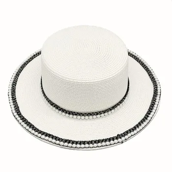 Специални летни хартиени сламени плоски горните перлени бижута, красиви стръмни популярните модни висококачествена филц шапки за унисекс