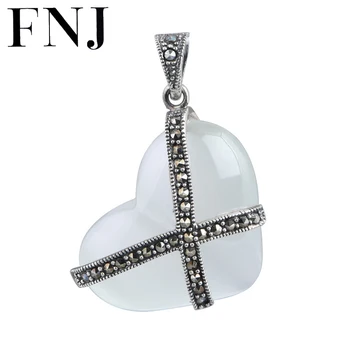 FNJ 925 Сребърният МАРКАЗИТ Сърцето Висулка Оригинален Чист S925 Сребърни Висулки за Бижута За Жени Бял Опал