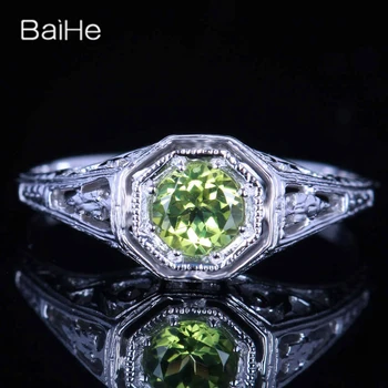 BAIHE Solid 14K Бяло Злато Зелен Перидот пръстени за жени, мъже Вечерни реколта Сватба Сватбени Бижута peridoto anillos