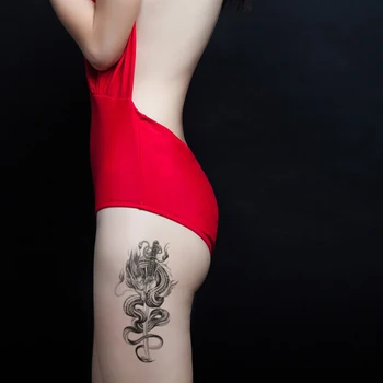Водоустойчив Временна Татуировка Стикер Черен Японски Зъл Дракон Нож Дизайн Фалшиви Татуировки Флаш Татуировка на Ръката на Боди Арт, за Жени, Мъже
