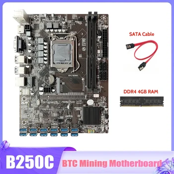 B250C дънна Платка за майнинга БТК с DDR4 4 GB ram + кабел SATA 12X PCIE до USB3.0 GPU Слот LGA1151 дънна Платка Майнера