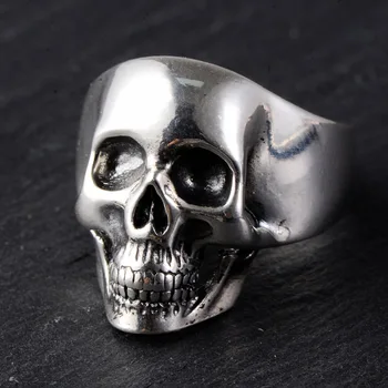 S925 сребърен европейски и американски тенденция рок череп на лицето модерен мъжки пръстен