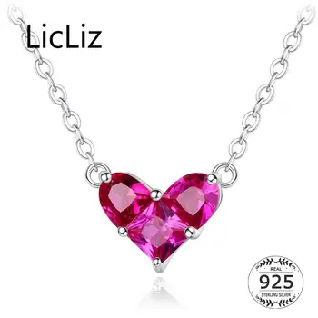 LicLiz Нов 925 Стерлинги Сребърни бижута, Розово CZ Crystal Сърцето Висулка Колие за Жените Нов Бял Златна Брънка на Веригата Циркон Бижута LN0461