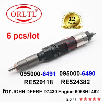 6 бр. ORLTL RE529118 Новата един пулверизатор RE524382 095000-6490 095000-6491 Натурална Горивната един пулверизатор за двигателя на OHN DEERE D7430 6068HL482