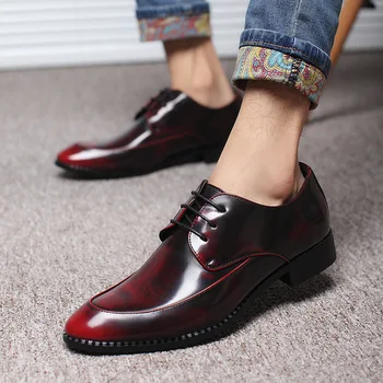 Мъжки модел обувки, Мъжки официални обувки, Кожени модни сватбени обувки с остър пръсти За Младоженеца-мъжки обувки-Oxfords, дрехи, Големи Размери 38-48