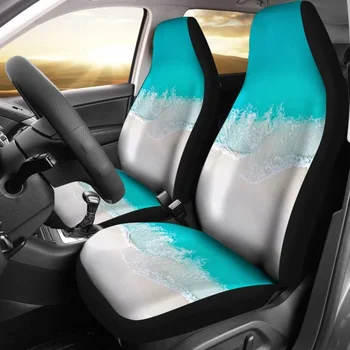 Красиви плажни калъфи за автомобилни седалки с пясък и вълни, комплект от 2 универсални защитни покривала за предните седалки
