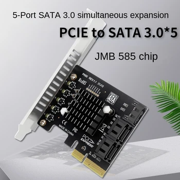 PCIe до 5 порта SATA 3 Sata III 3,0*5 6 gbps SSD Адаптер PCI-E 4x PCI Express X4 Такса контролер Такса за разширяване на Чипсет JMB585