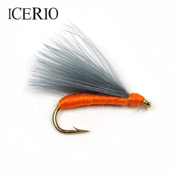 ICERIO 12ШТ Оранжев Корпус Черен Сияние летят риболов на Пъстърва на Стръв #10