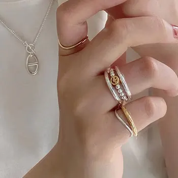 Трислойно пръстен с улыбающимся лице от сребро s925 проби, тежка промишленост, модерен разкриваща цвят, съответстващ на женственост на показалеца си