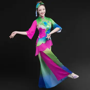 Китайски стил 2019 последната облекло Yangge костюми женски възрастен класически фен танцов костюм на средна възраст квадратен танц набор от
