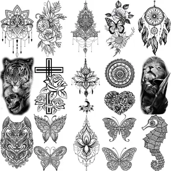 3D Висулка във формата На Лотос, Къна, Пеперуда, Временни Татуировки За Жени, Възрастни, Кръст, Тигър, Лъв, Цвете, Фалшива Татуировка, Шията, на Ръката, по-Малка Татуировка