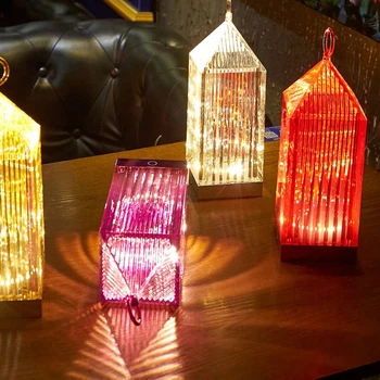 Акрилна кристална акумулаторен фенер, лампа, проектирана от италиански картелем, акумулаторна ресторанная настолна лампа, Декоративна Нощна Лампа за Спални