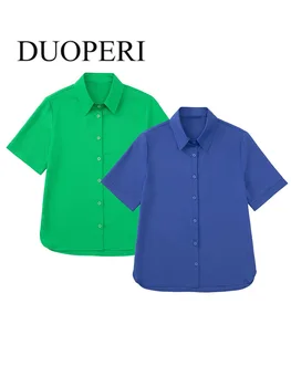DUOPERI/ Дамски Модни Блузи с Къс Ръкав, Реколта Дамски Ризи с Копчета, Тоалети, Шик Върховете